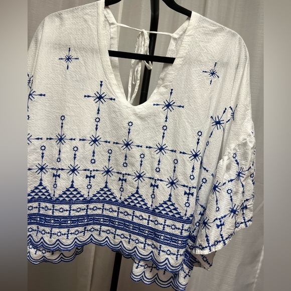Bardot Royal and white boho top | size Large - Picture 3 of 7